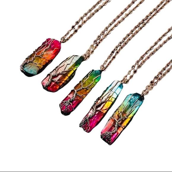 Tree of Life Wire-Wrapped Quartz Crystal Necklace, Rose Pink - Picture 10 of 10